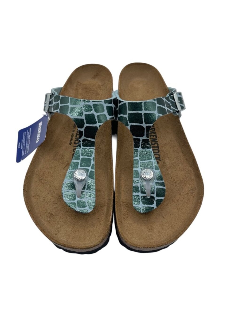 Birkenstock Gizeh Thong Sandals Gator Gleam Pearl Light Mint Silver US W/9 - Picture 3 of 6